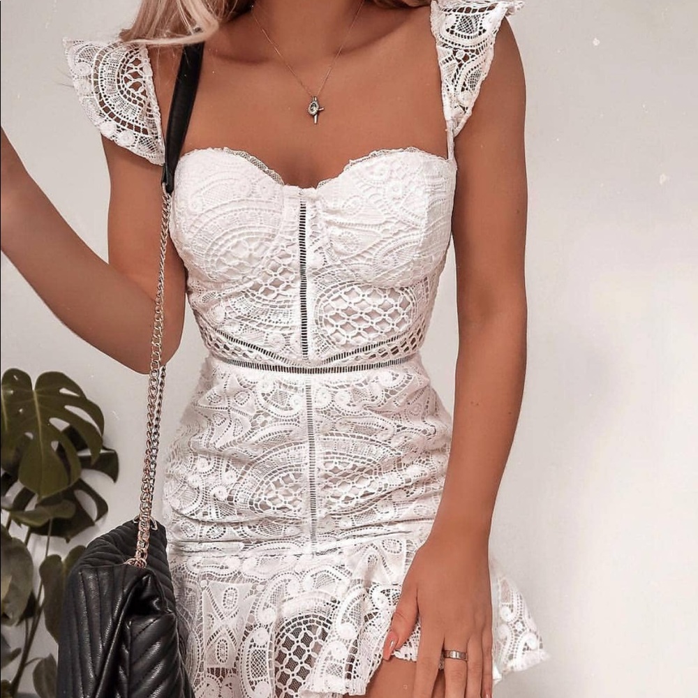 Boohoo x Paris Hilton White Lace Dress
